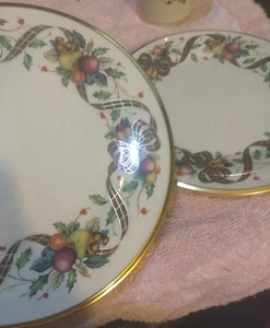 2 Lenox Holiday Tartan Salad 8.25” Plaid Ribbon Plate USA Made Retired Pattern - Picture 1 of 5