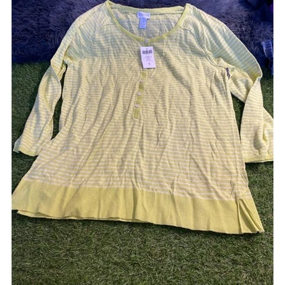 Zenergy by Chico's Stripe Linen Tunic 3/4 Sleeve Soft Lime Women's Size 1 - Image 1 of 4