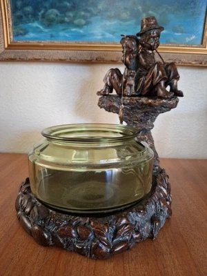 Antiguo acuario años 90 2 chicos pesca pecera soporte con pecera verde vintage  Foto 1 de 4