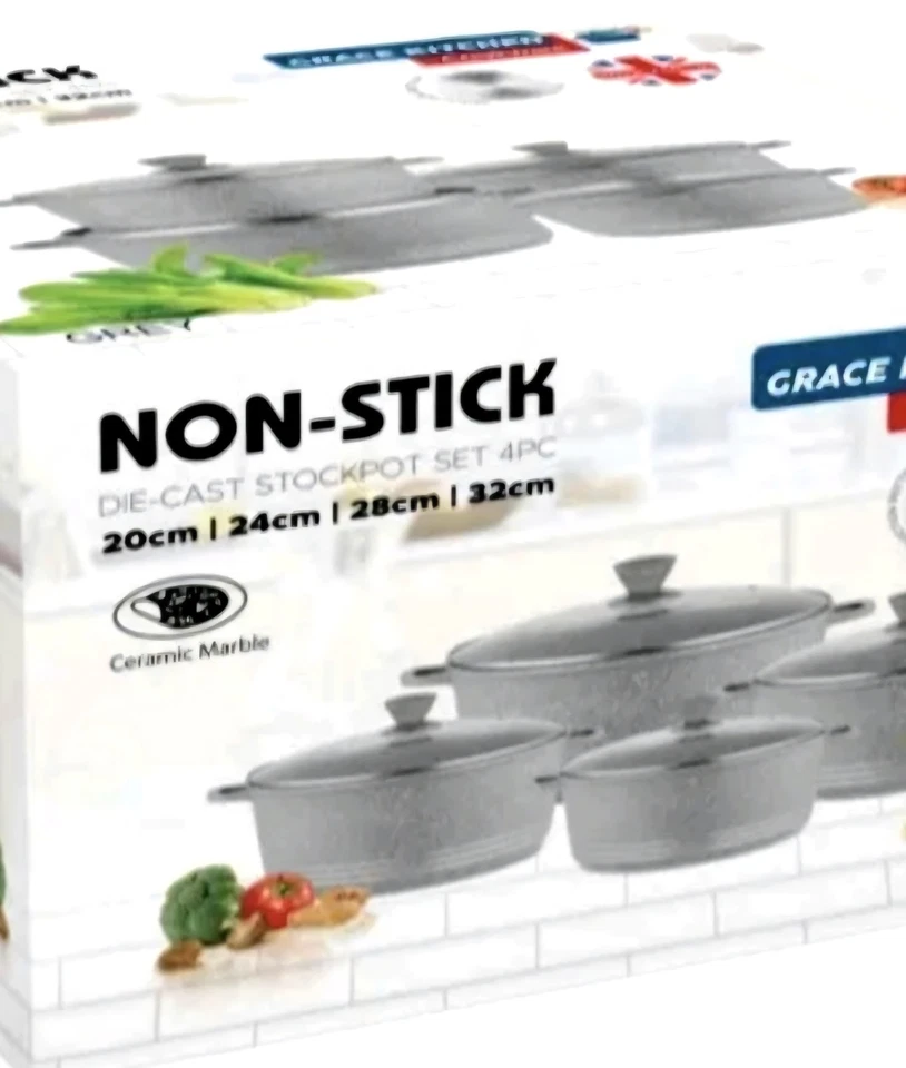 SQ PROFESSIONAL 4pc Grey Nessa Granite NonStick Die-Cast Induction Stockpots Set