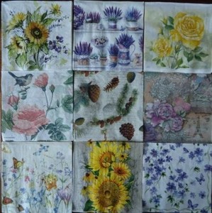 9 Servietten Floral Blumen Tannenzapfen Sonnenblume Lavendel Rose Wildblume Decoupage  - Bild 1 von 11