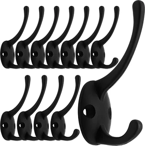 12 Pack Black Coat Hooks Wall Mounted with 24 Screws Retro Double Hooks - Picture 1 of 12