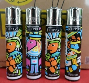 4 x Clipper Lighters AZTECAS Design Mini Size Refilable - Full Set - Picture 1 of 5