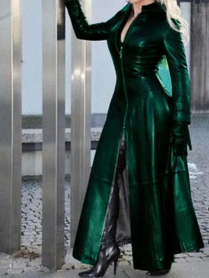 女士长款人造皮革冬季夹克哥特式蒸汽朋克风衣外套黑色矩阵 — 第 1/4 张图片