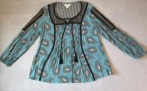 Style & Co Top Woman’s M Green Black Brown Paisley Artsy Preppy Classic - Picture 1 of 8