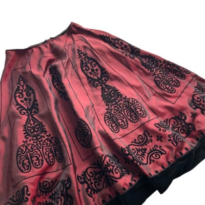 Vtg Y2K  A Line Midi Skirt S Red Black Flocked Velvet Dark Romantic Whimsy Goth - Изображение 1 из 4