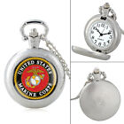 Full Hunter US Marine Corps Badge Pocket Watch Quartz Necklace Pendant Gift Men