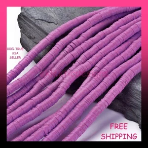 4mm 17" Strand Pastel Lilac Purple Disc Donut Round Heishi Polymer Clay Beads 01 - Picture 1 of 4