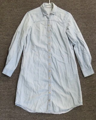 Vestido camisero New York & Co para mujer XS azul manga larga cierre a presión cambray Foto 1 de 4