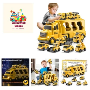 Construction Truck Toys Cars for Toddlers 3-5 - 7-in-1 Friction Power Vehicle... - Picture 1 of 9