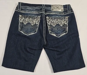 Miss Me Mid Rise Easy Cropped Embellished Dark Wash Denim Capri Jeans - Size 27 - Picture 1 of 14