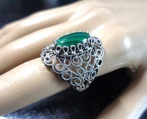 Sterling 925 Stamped, DCS Signed, made in Turkey, Green Malachite Stone, Women’s - Picture 1 of 7