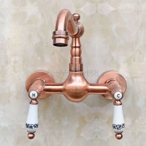 Retro Antique Red Copper Wall Mount Kitchen Bath Faucet Mixer Tap Frg033 - Picture 1 of 7