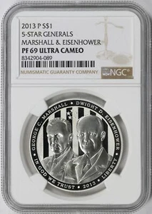 2013-P $1 5-Star Generals Silver Dollar Commemorative NGC PF69 Ultra Cameo - Picture 1 of 4