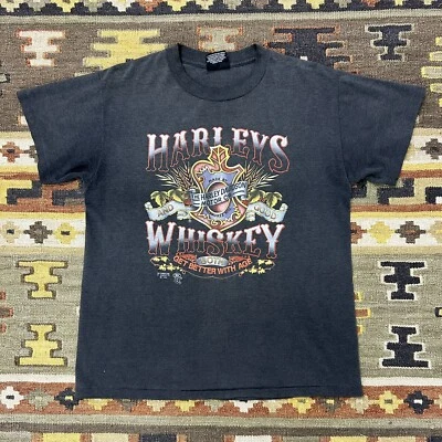 Camiseta Vintage 1988 3D Emblema 'Harleys And Whiskey' Talla L Foto 1 de 4