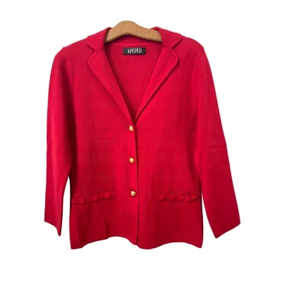 Kasper Button Front Blazer Jacket Womens S Fire Red Long Sleeve Knit Career NEW - Image 1 of 4