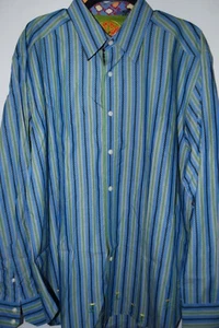 Robert Graham Mens Button Up Collared Shirt Pinstripe Flip Cuff Blue Size XL - Imagen 1 de 5