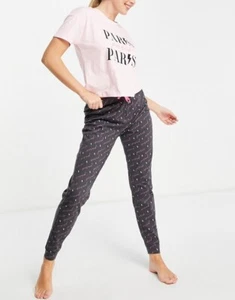 NEW LOOK PINK PARIS LOGO JOGGER PYJAMA PAJAMA PJ LOUNGE NIGHTWEAR SET UK SELLER - Picture 1 of 9