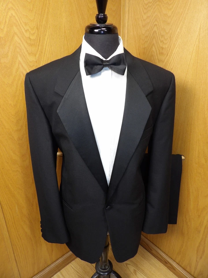 Esmoquin Gianelli para hombre 44L 36W X 29,5 negro/negro mezcla de lana nuevo sin etiquetas L#7 Foto 1 de 4