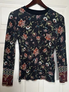 Sundance Clara Thermo T-Shirt Top schwarz Blumen Waffel Strick Boho Größe Small - Bild 1 von 5