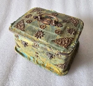 Antique Wooden Velvet Victorian Perfume Box Old Brass Worked Box Hand Carved Box - Picture 1 of 11