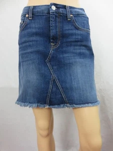 7 For All Mankind zweifarbiger blauer Denim Mini Jeansrock roher Saum Größe 25 neu mit Etikett 189 $ - Bild 1 von 9