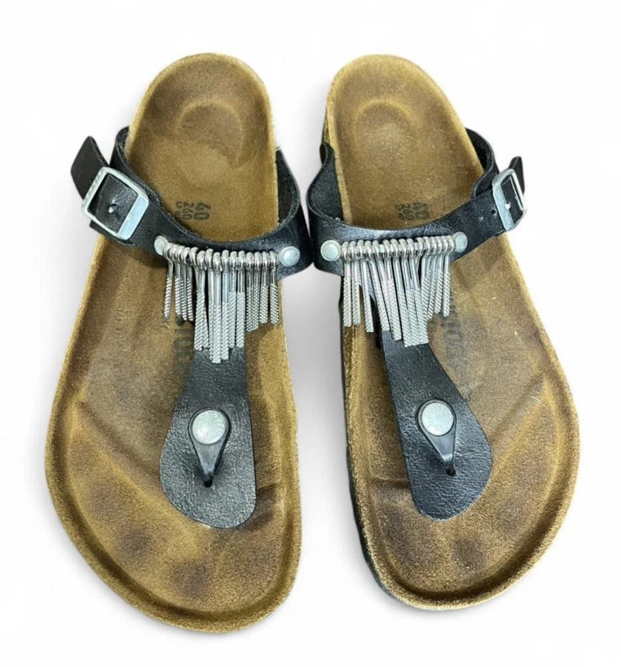 Birkenstock Birkenstock Gizeh Silver Metal Fringe Sandals Women’s Sz 40/9 - Image 1 of 4