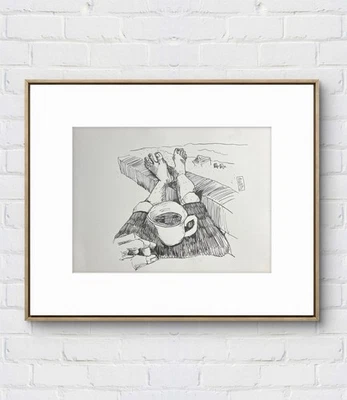 Arte Faris: café, playa, dedos de los pies: 10x14: papel único neoexpresionismo Foto 1 de 4