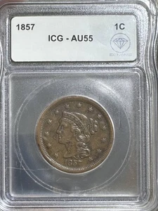 1857 Braided Hair Cent ICG AU-55 IDC Verified - Picture 1 of 2