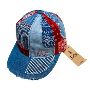 NUEVO CON ETIQUETAS Ralph Lauren Polo Denim & Supply Denim Patchwork Bandana Gorra de Béisbol Foto 1 de 4