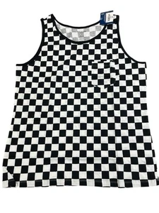 Camisa sin mangas Arizona Jeans estampada a cuadros bolsillo grande negra blanca NUEVA cc - Imagen 1 de 7