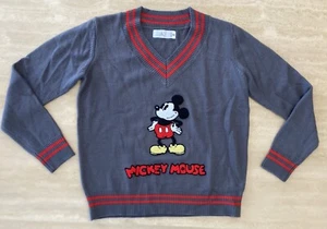 Maglione Pullover Scollo V Disney Topolino Varsity Grigio Striscia Rossa Donna XL - Foto 1 di 6