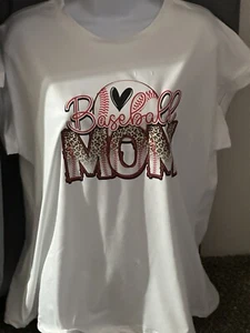 “Baseball Mom” White Short Sleeve Size XL Women’s T-Shirt ~ NEW ~ - Picture 1 of 3