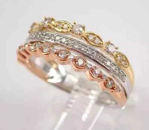 Round 3Ct Lab Created Diamond Wedding Trio Band Ring 14k Gold Tri Color Plated - Picture 1 of 9