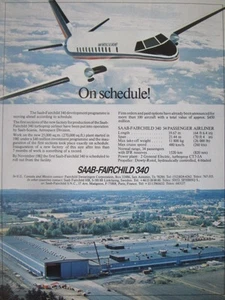 4/1982 PUB AVION SAAB FAIRCHILD 340 AIRCRAFT SAAB NEW FACTORY ORIGINAL AD - Picture 1 of 1