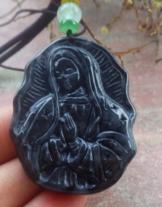 Video Certified Black Burma Natural A Jade jadeite Pendant Virgin Mary 圣母 117573 - Picture 1 of 8