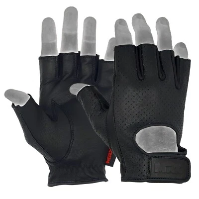 Guantes de conducción para hombre sin dedos suave cuero de cabra motociclista montar ciclismo guante Foto 1 de 4