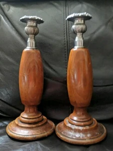 Paar Vintage handgedrehte Leuchter aus Holz - Bild 1 von 5
