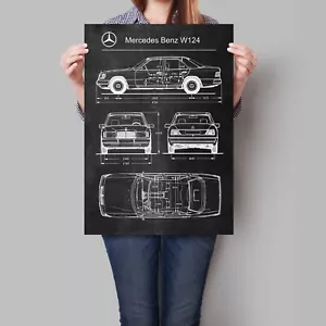 Poster auto Mercedes Benz W124 retrò brevetto blu stampa artistica - Foto 1 di 5