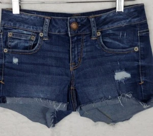 Pantalones Cortos America Eagle Para Mujer 4 Tiro Bajo Denim Envejecido Elástico Lavado Oscuro Playa - Imagen 1 de 10