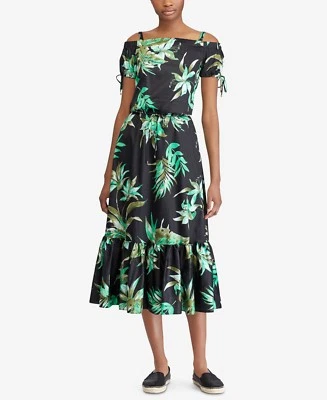 Ralph Lauren Cotton Floral  Midi Dress Black Multi Sz 16 $155 - Image 1 of 2