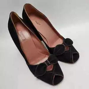 Alaia Paris Wildleder Leder Schleife Akzent Peeptoe Heels Pumps Schwarz Größe 38 - Bild 1 von 15