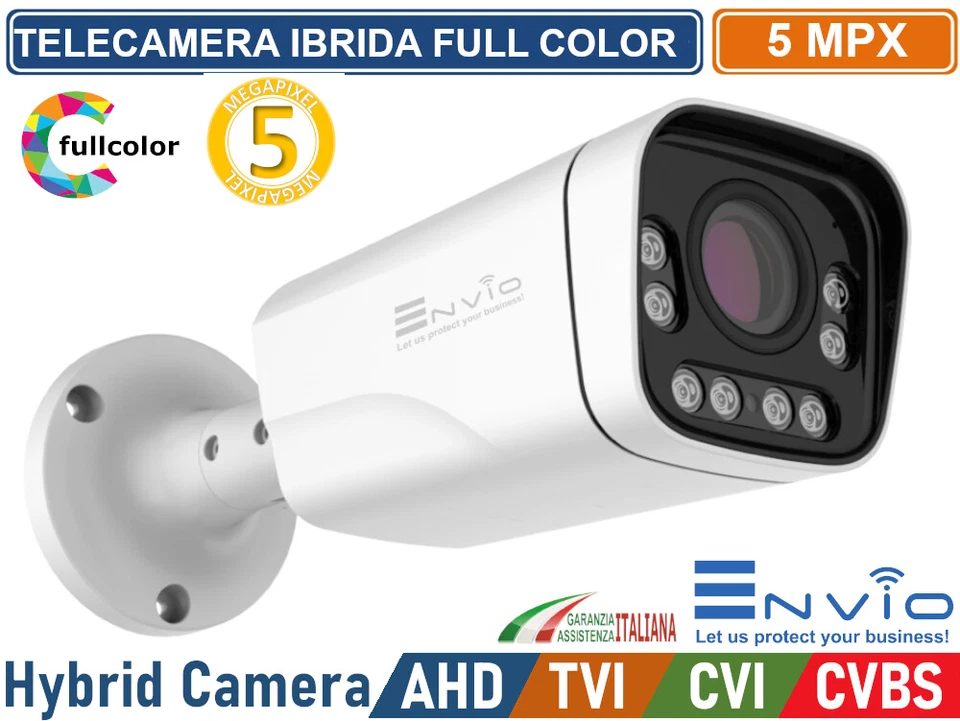 TELECAMERA IBRIDA BULLET FULL COLOR 5MPX VISIONE NOTTURNA A COLORI 40 MT AUDIO - Immagine 1 di 1