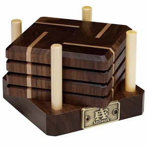 Luxury Walnut & Maple Wood Coasters End Grain Set of 4 Made in the USA - Picture 1 of 6