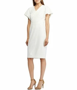 Lauren Ralph Lauren Short Flutter Sleeve Pleated Front V-Neck Crepe Dress.SZ:16P - Picture 1 of 9