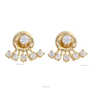 Massive 14k Gelbgold natürliche Diamant Ohr Jacke & abnehmbare Ohrstecker - Bild 1 von 2
