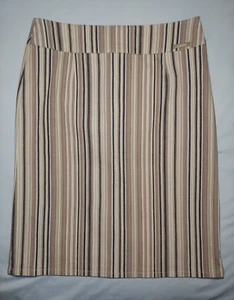 Espirit Gonna a Matita Donna 9 Cotone Elasticizzato Rigato Frontale Zip Ginocchio Tan - Foto 1 di 11