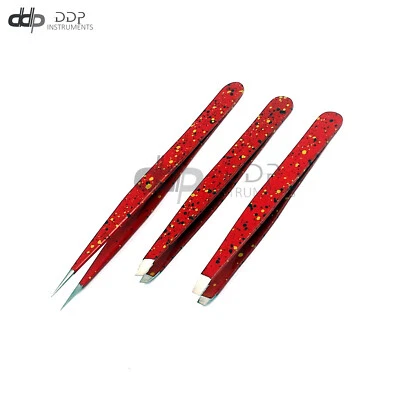 Juego de 3 pinzas inclinadas y puntiagudas cejas encarnadas faciales y nariz vello (rojo y negro) Foto 1 de 3