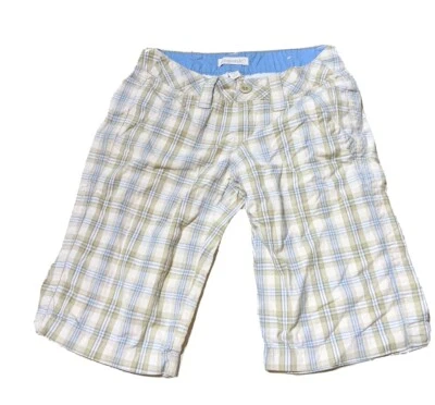 AEROPOSTALE Talla 00 Abatible Solapa Bolsillo Trasero Bermudas Pantalones Cortos a Cuadros Azul Caqui Rayas Foto 1 de 4