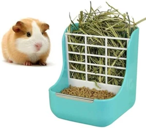 Rabbit Feeder Bunny Guinea Pig Hay Feeder, Plastic Food Bowl (Blue) - Picture 1 of 3